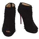 Christian Louboutin Black Suede Diplonana Open Toe Ankle Booties Size 37.5