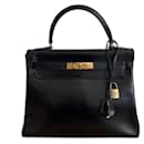 Hermès Kelly 28 – Black box – 1955 – Gold metal – Rare piece