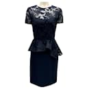 Reem Acra Navy Short Sleeved Lace Cocktail Dress - Autre Marque