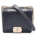 Chanel Boy Leather Shoulder Bag Navy