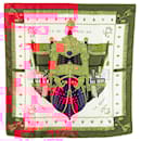 Hermès Red View of the Carriage of the Galley La Reale Silk Scarf