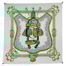 VINTAGE FOULARD HERMES BRIDE DE COUR PERRIERE CARRE 90 EN SOIE BLEU SCARF - Hermès