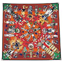 FOULARD HERMES KACHINAS KERMIT OLIVER CARRE 90 EN SOIE BRIQUE SILK SCARF - Hermès