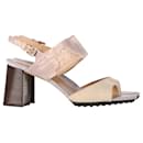 Tod's Snakeskin-Embossed Sandal Heels in Cream Leather