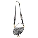 Dior Mini Saddle Bag with Strap in Navy Blue Canvas