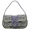 Fendi Bleu Brodé Denim Volant F est Fendi Kan I Baguette