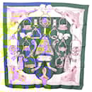 Foulard HERMES Carré 90 ""ETRIERS"" Soie Bleu Auth ar13635 - Hermès