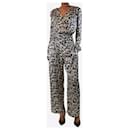 Navy blue and beige silk floral printed jumpsuit - size UK 6 - Autre Marque