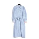 Thierry Colson Dress FR40 Large Blue Pinestripe Cotton Day Dress UK12 US10 - Autre Marque