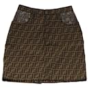 Jupe en toile Zucca FENDI noire et marron Auth am8388 - Fendi