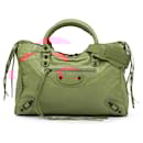 Balenciaga Red Lambskin Motocross Classic City Satchel