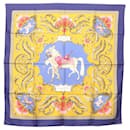 Foulard HERMES Carré 90 ""CHEVAL TURC"" Soie Bleu Auth ac3753 - Hermès