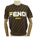 TSHIRT FENDI MANIA LOGO MOTIFS ZUCCA FZY718 A5QL M 38 HAUT MARRON BROWN TOP - Fendi