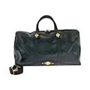 Bolsa Boston de couro preto com hardware dourado vintage Sunburst da Versace