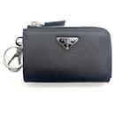 Prada Saffiano Triangle Keyring with Card Holder Wallet/Coin Case