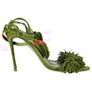 Aquazzura Wild Thing Fringed Sandal Heels in Brown Suede