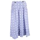 Saloni Della Floral-Embroidered Midi Skirt in Blue Linen - Autre Marque