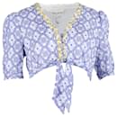 Saloni Jamie Floral-Embroidered Cropped Top in Blue Linen - Autre Marque