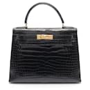 Hermes Porosus Lisse Kelly 28 2way bag Black Stamp A (1997) - Hermès