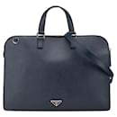 Prada Saffiano 2way business shoulder bag Navy Leather