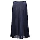 Jupe midi plissée perforée Fendi en mohair bleu marine