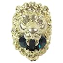 Gucci Gold Band Ring with Green Crystal