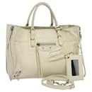 BALENCIAGA Paper mini Hand Bag Leather 2way White Silver 370926 Auth gh180 - Balenciaga