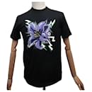 NEW PRADA T-SHIRT SHORT SLEEVES FLOWER PRINT 35838 M 48 BLACK AND PURPLE - Prada