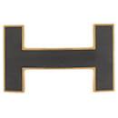 HERMES H QUIZZ 32 MM GOLDEN METAL AND BLACK LACQUER BELT BUCKLE - Hermès