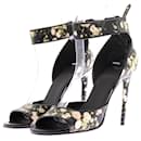 Sandales à talons en cuir noir et motif fleuri - Givenchy