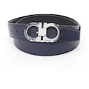 Salvatore Ferragamo Navy Leather Gancini Belt