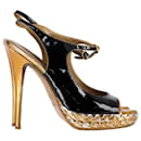 Saint Laurent Open-Toe Ankle Strap Pumps in Black Patent Leather
