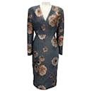Aquilano Rimondi Charcoal Grey / Brown Rose Jacquard Cocktail Dress - Autre Marque