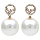Fendi Gold Plated Stud Earrings with Rhinestones