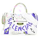 Balenciaga White Small Lambskin Motocross Graffiti All Over Classic City Satchel