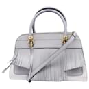 Tod's Sella Fringe-Trimmed Bag in Grey Leather