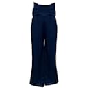 Prune Goldschmidt Alix Dark Blue Denim Chambray Bow Adorned High Rise Wide Leg Trousers - Autre Marque