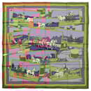 Hermès Carré 90 "Carriage and hat" 100% Silk Scarf in Brown