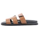 HERMES Cypre Leather Sandals in Brown Velcro Strap, Size 42 EU - Hermès