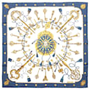 Hermès Carré 90 "LES CLES" 100% Silk Scarf in Navy