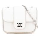 Chanel White Mini Quilted Lambskin and Metallic Trim Elementary Chic Flap