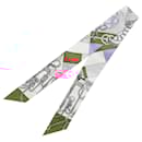 Hermès White Cliquetis Silk Twilly Scarf