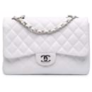 Chanel White Jumbo Classic Caviar Double Flap