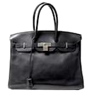 HERMES BIRKIN 35 2010 IN SWIFT LEATHER & PALLADIUM SILVER BLACK PURSE - Hermès