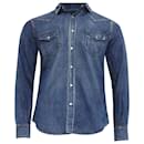 Saint Laurent Buttoned Long Sleeve Shit in Blue Cotton Denim
