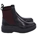 Tod's Chelsea Ankle Boots in Black and Burgundy Leather