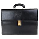 Pasta de negócios em couro preto vintage Gianni Versace Medusa