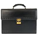 Pasta de negócios em couro preto vintage Gianni Versace