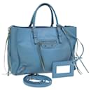 BALENCIAGA The Paper Hand Bag Leather 2way Light Blue Silver 370926 Auth 128459 - Balenciaga