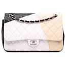 Chanel Brown Jumbo Classic Tricolor Lambskin Colorblock Double Flap